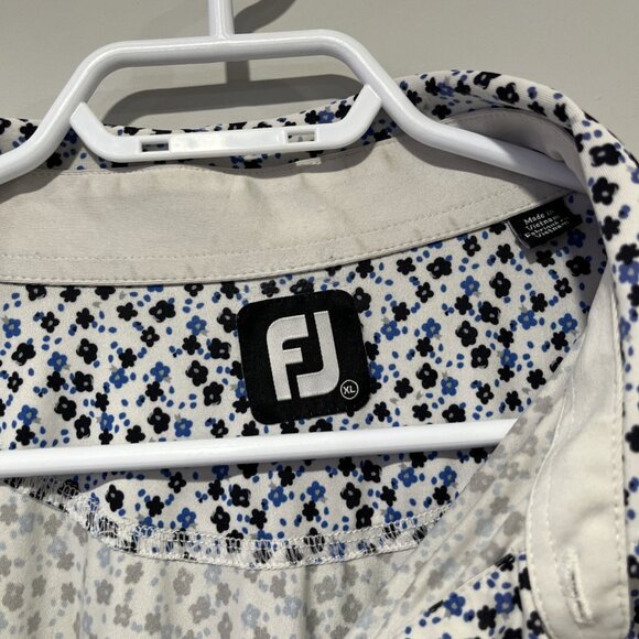 Footjoy Golf Polo Shirt Mens Floral Blue White Button XL FJ Hockley Valley Club - Picture 2 of 7